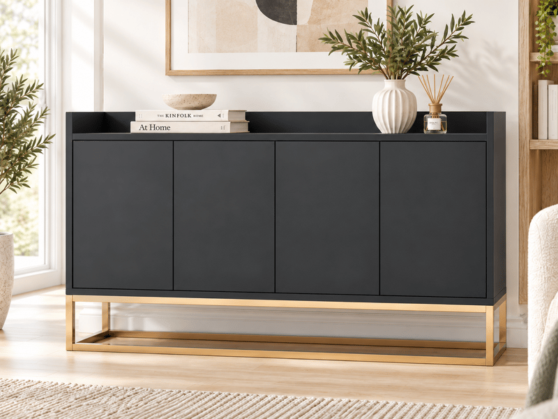  Meuble bas de cuisine 120 cm, buffet de rangement moderne avec 4 portes, étagère réglable et support en métal  - Conforama B