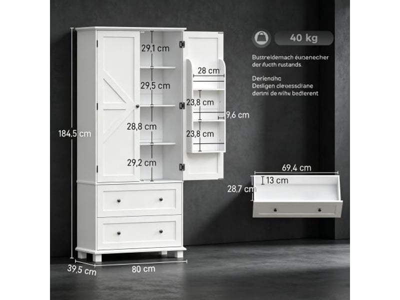 Buffet haut de cuisine, armoire 2 portes, 2 tiroirs, 6 étagères réglables - 1 pièce disponible - Conforama C