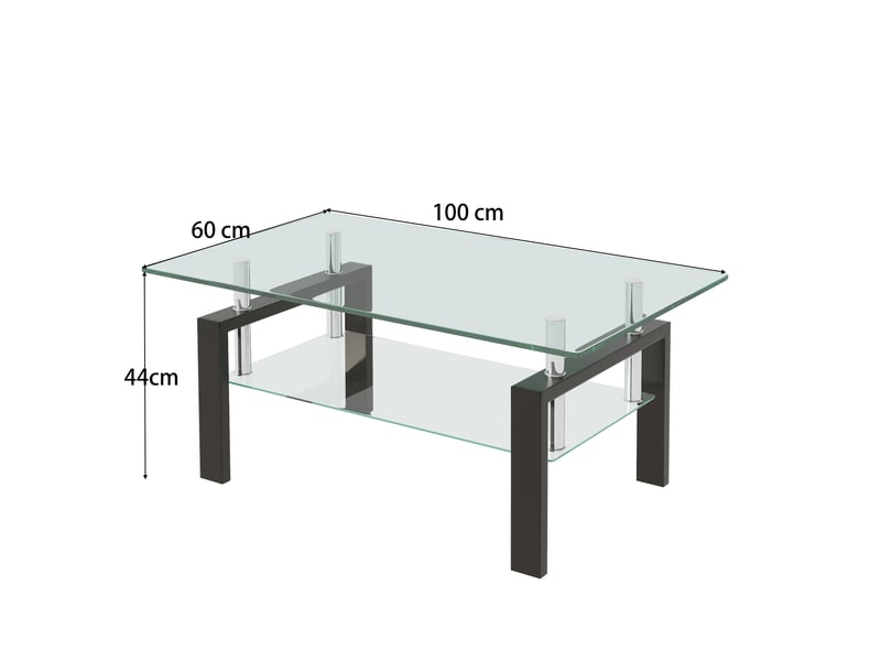  Table basse de salon en verre trempé transparent avec étagère en verre, 2 plateaux, 100 x 60 x 44 cm Fay Lum - Conforama C