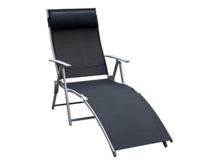 Bain de soleil pliable 137x63,5x100,5 cm – noir – métal, textilène, dossier réglable 5 positions avec coussin