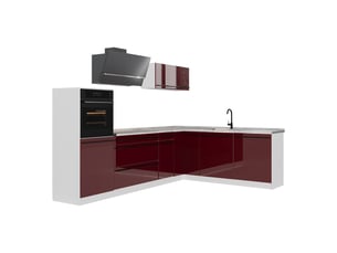 Vicco cuisine en angle, rouge brillantblanc, 287 x cm plan de travail marbre