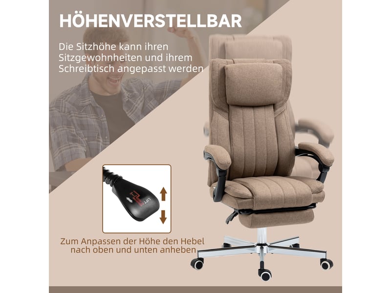  Chaise de bureau avec massage par vibration, dossier inclinable et repose-pieds escamotable, marron  - Conforama R