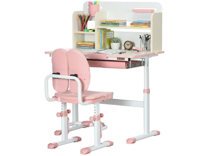Bureau enfant avec chaise réglable rose, plateau inclinable et rangement, 3 à 12 ans - Conforama B