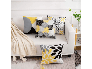 Lot de 4 housse de coussin - 4 pièces housse de coussin décoratif 45 x 45 cm souple durable taie d'oreiller carré avec motifs imprimés pour canapé lit maison salon chambre h, jaune