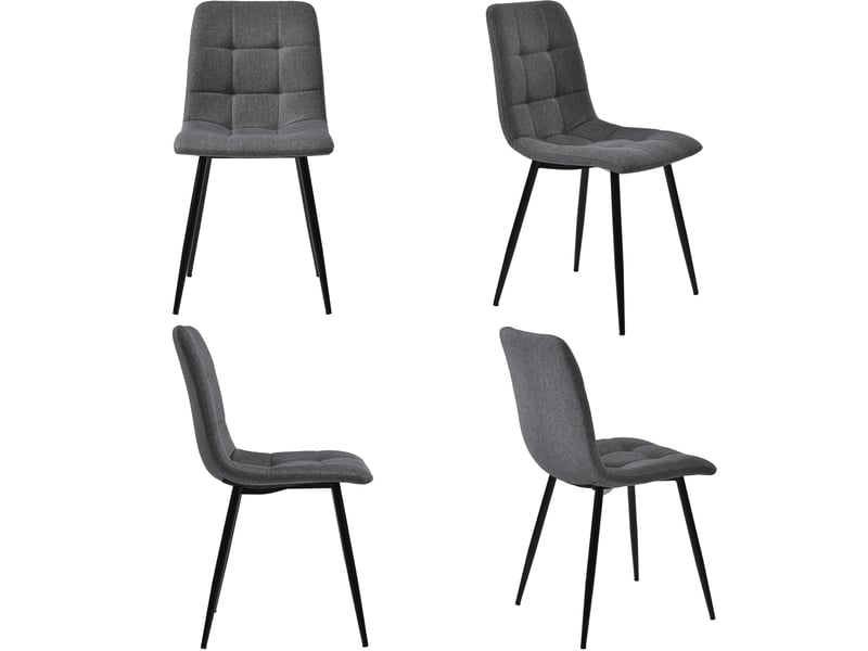  Ensemble table à manger avec 4 chaises, table 120 x 70 cm en mdf, sièges en tissu gris foncé et pieds en métal noir  - Conforama E