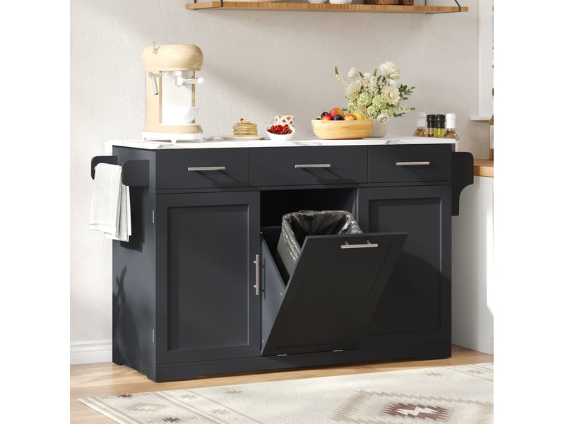 Desserte cuisine à roulettes, plateau rabattable, 3 tiroirs, 2 rangements de porte, prise électrique 136 × 75 × 92 cm - Conforama E