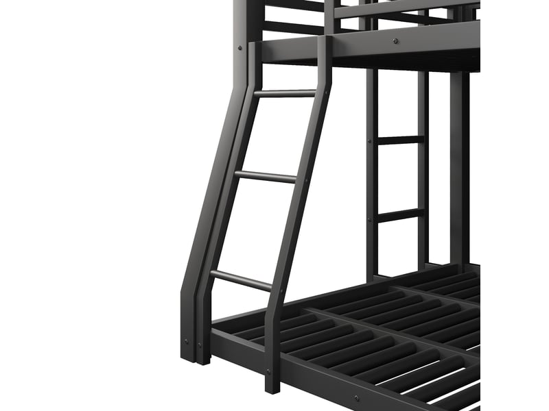  Lit superposé triple 3 couchages 90x200, 120x200 et 140x200 cm, 2 échelles, garde-corps, pour enfants, ados et adultes, métal noir  - Conforama E