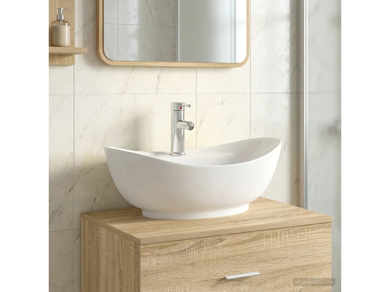  Lavabo de salle de bain avec robinet et évacuation chrome shl2857  - Conforama B