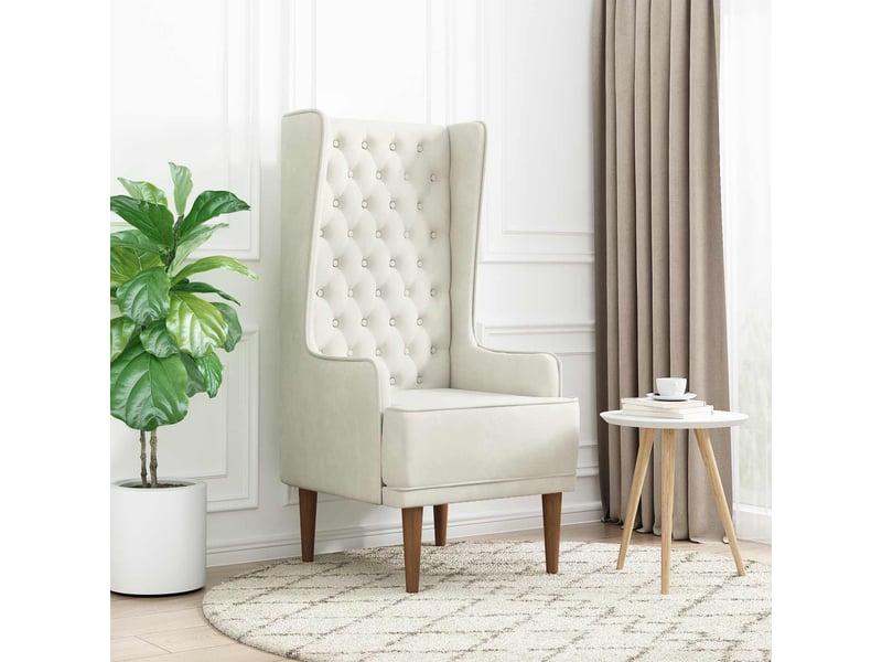  Vidaxl chaise à dossier haut avec boutons capitonnés crème velours  - Conforama B