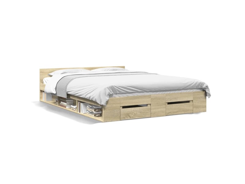 Lit double- lit adulte - cadre de lit avec tiroirs sans matelas chêne sonoma 150x200 cm - Conforama A