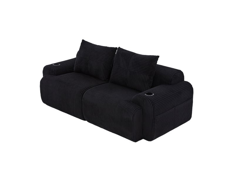 Canapé modulable, canapé de salon – noir, porte-gobelets, en velours tricoté  - Conforama B