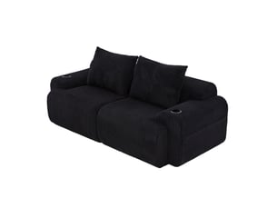 Canapé modulable, canapé de salon – noir, porte-gobelets, en velours tricoté