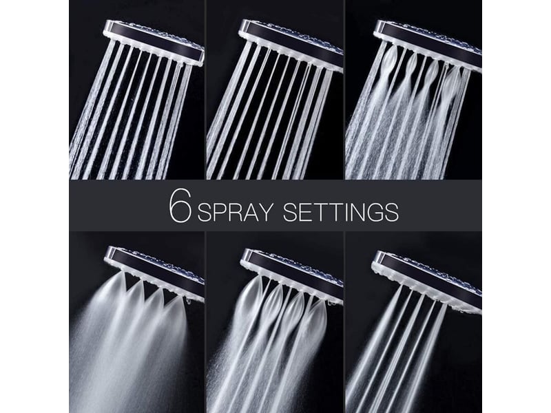  Pommeau de douche, grande pommeau douche carrée avec commande, pommeau de douche haute pression avec 6 modes de douche  - Conforama E