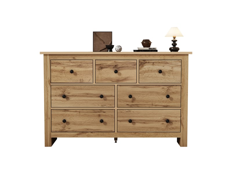  Buffet 7 tiroirs meuble bas 152x40x89 cm grande capacité rangement cuisine salle à manger entrée design moderne minimaliste couleur bois naturel  - Conforama A