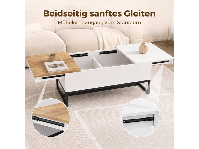  Table basse coulissante avec rangement blanc et coloris chêne 100 x 50 x 45 cm  - Conforama D