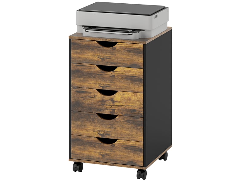 Caisson bureau mobile, meuble rangement sur roulettes avec 5 tiroirs, bois, 40 x 40 x 67 cm, marron  - Conforama B