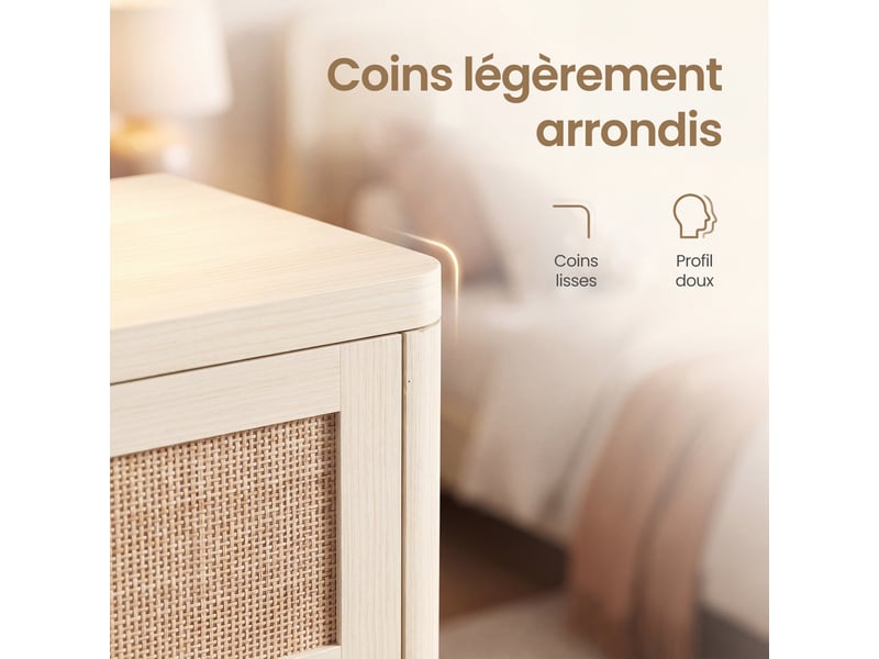  Commode de chambre 6 tiroirs, meuble de rangement bohème, 120 x 40 x 80 cm, beige  - Conforama E