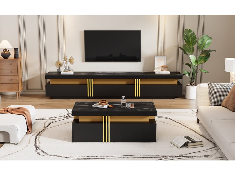  Table basse de salon, pour salon, coloris noir, pour maison et appartement, mobilier fonctionnel pour intérieur, pour usage quotidien  - Conforama D