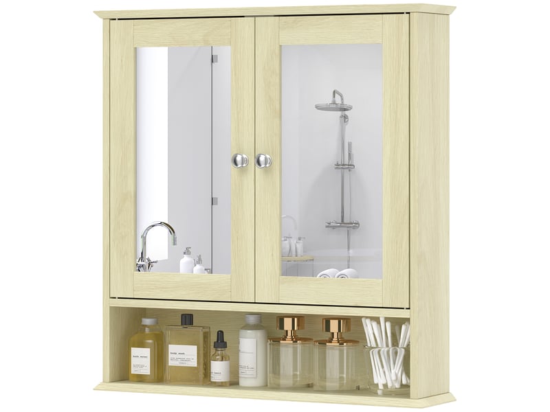  Armoire murale salle de bain avec miroir, 56 x 13 x 58 cm, meuble salle de bain avec portes miroir doubles bois naturel  - Conforama B