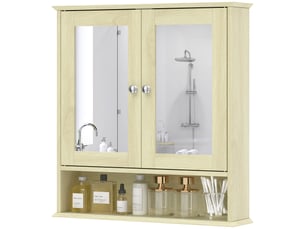 Armoire murale salle de bain avec miroir, 56 x 13 x 58 cm, meuble salle de bain avec portes miroir doubles bois naturel