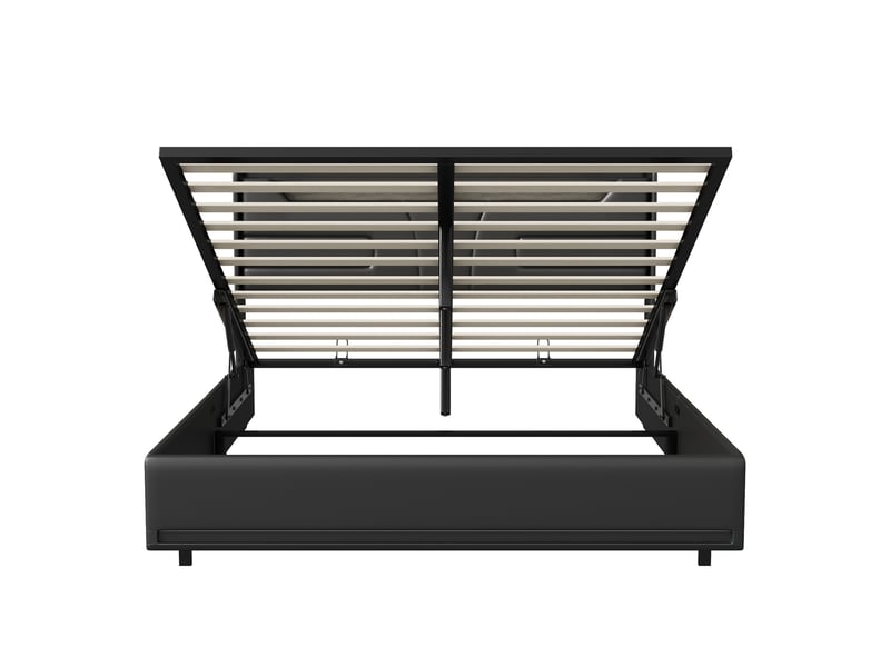  Lit double coffre - 140 x 200 cm-noir - en similicuir pu, avec tête de lit lumineuse, double éclairage led, ports de charge et vérins hydrauliques  - Conforama D