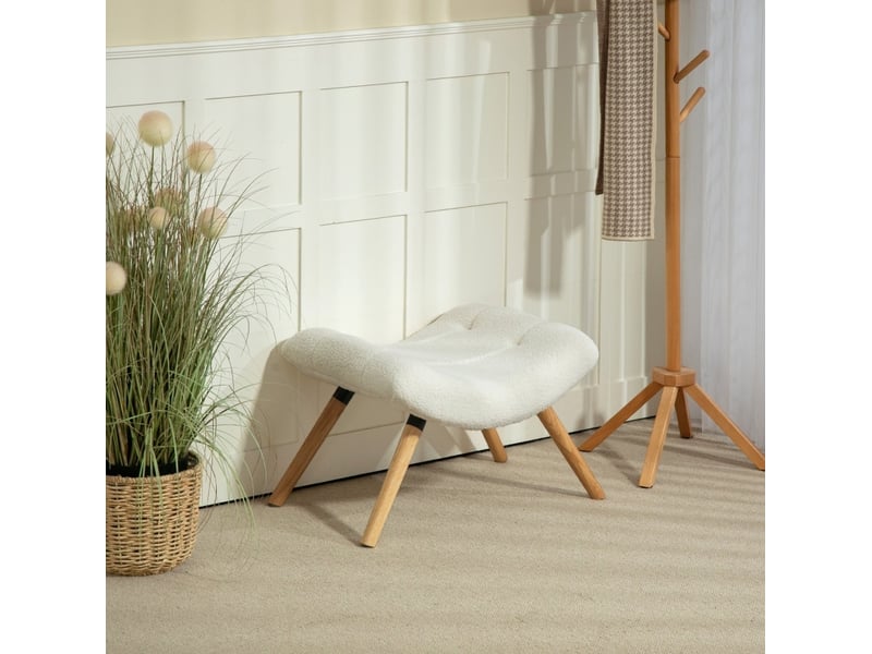  Tabouret repose-pieds 67 x 45 x 38 cm, blanc crème, polyester, pieds en bois de hêtre pour salon  - Conforama B