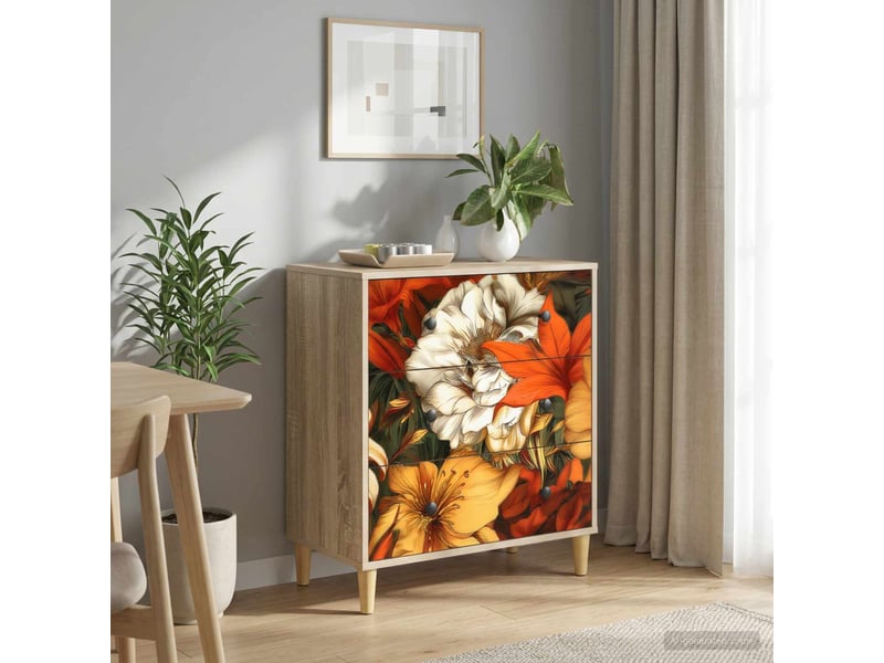  Commode chambre, meuble de rangement gennep impression de lys 66 x 36,5 x 75 cm sonoma  - Conforama B