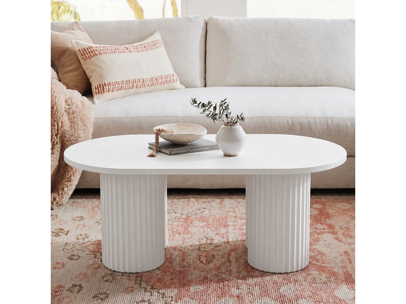 Tribesigns table basse ovale de 120 cm, table de salon moderne avec un plateau rainuré au design minimaliste - Conforama D