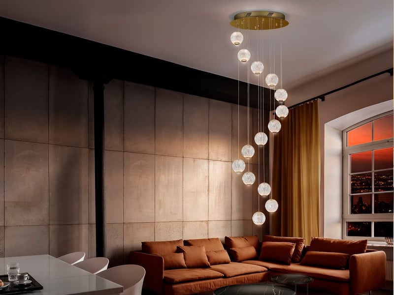  Schuller austral suspension moderne à 5 lumières led cluster drop, globes de cristal sculptés sphériques, 1264lm, 3200k  - Conforama B