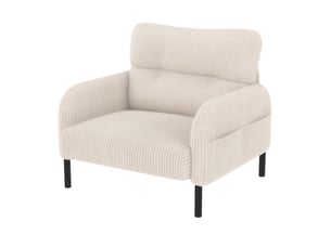 Fauteuil individuel en tissu velours côtelé avec repose-pieds, accoudoirs munis de poches latérales, structure métallique stable