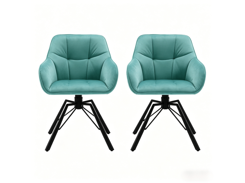  Chaise de salle à manger pivotante 57x50x82,5cm, structure métallique, finition turquoise, avec accoudoirs et dossier  - Conforama A