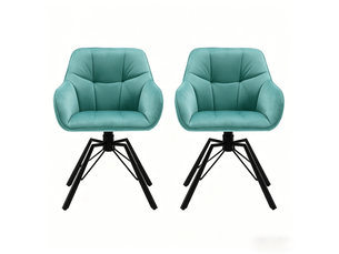 Chaise de salle à manger pivotante 57x50x82,5cm, structure métallique, finition turquoise, avec accoudoirs et dossier