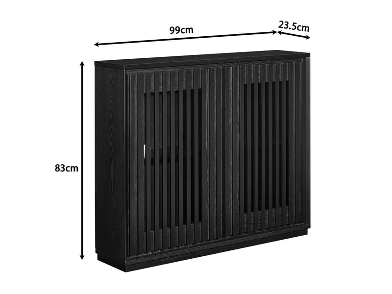  Buffet étroit 99x23,5 cm avec 2 portes rainurées ajourées, étagère réglable et 2 ouvertures pour prises murales, mdf, noir  - Conforama C