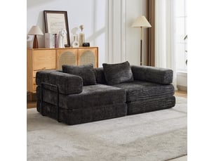 Canapé convertible 2 places - 200x100x63cm - canapé lit modulaire tissu chenille matelas ressorts ensachés - noir
