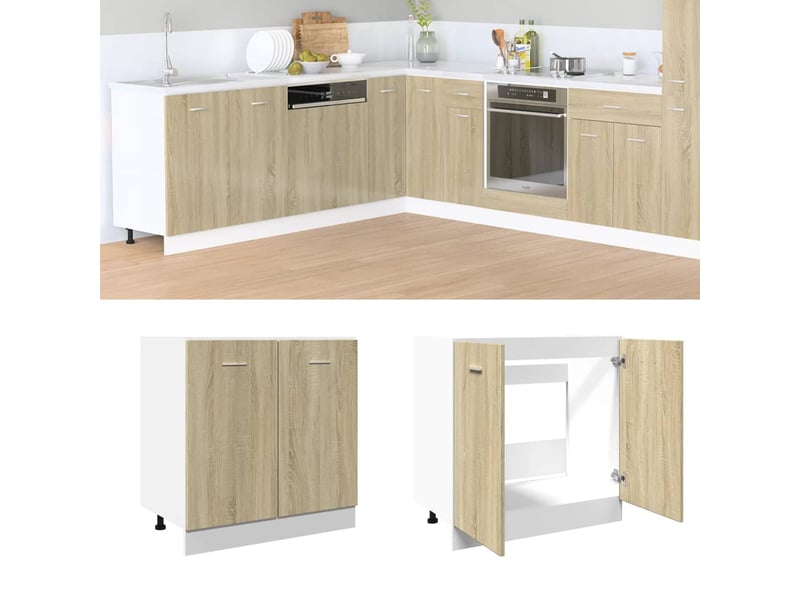  Meuble de rangement, meuble bas de cuisine chêne sonoma 80x46x81,5cm bois d'ingénierie  - Conforama B
