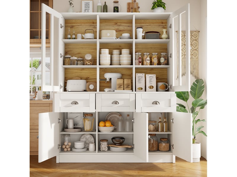  Buffet haut 140x40x175 cm, armoire de cuisine, style moderne, gain de place, portes acryliques, structure mdf, blanc  - Conforama D