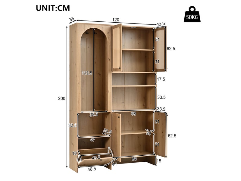 Vestiaire entrée rotin 120x35x200cm, 4 portes, basculant + patères, niches, grand rangement – naturel - Conforama C