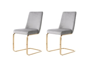 Lot de 2 chaises de salle à manger en velours gris, dossier matelassé diamant, pieds métal doré