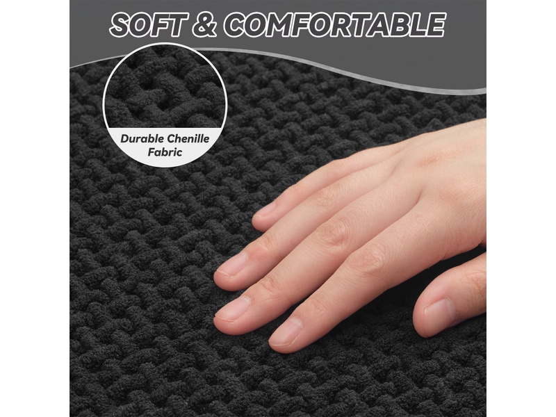  Tapis de bain en chenille antidérapant - 17 x 40 pouces - noir  - Conforama E