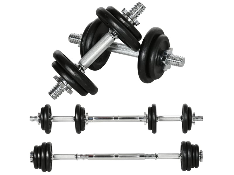  Ensemble d'haltères 20 kg 95x16x16 cm réglable métal noir  - Conforama A