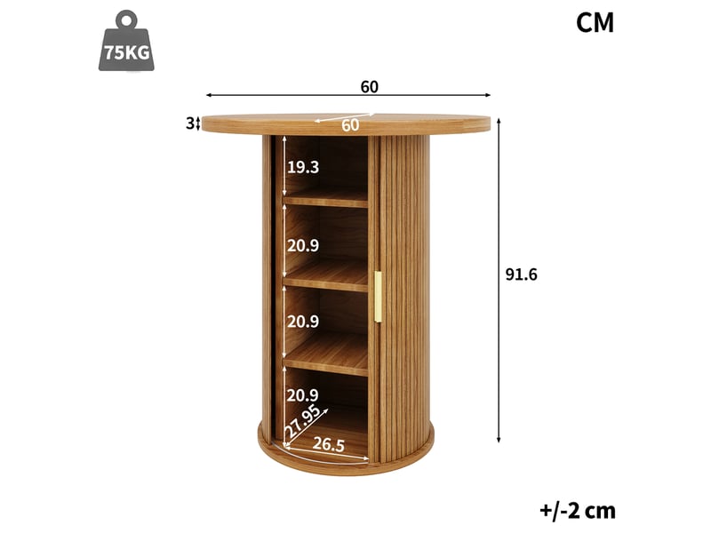 Table de salle à manger haute ronde avec rangement 1 porte coulissante et 4 étagères pour salon 60 × 60 × 91,6 cm - Conforama C