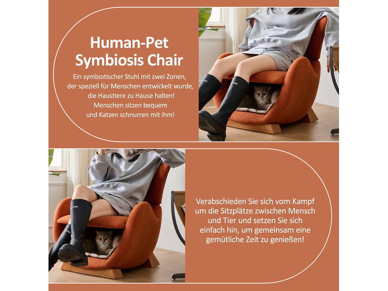  Fauteuil avec niche intégrée ou petit chien, assise rembourrée en tissu résistant aux griffures rouge brique  - Conforama E