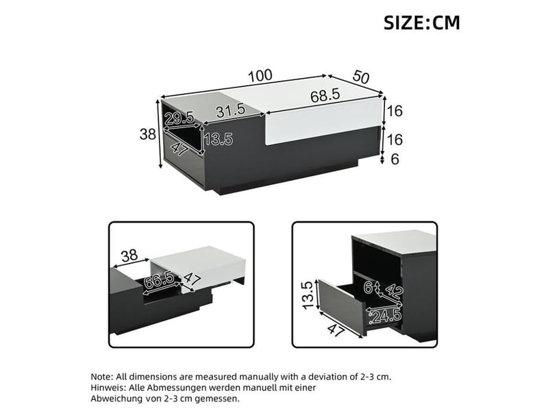  Table basse - design géométrique - noir et blanc - grand espace de rangement 100x50x38cm - Conforama E
