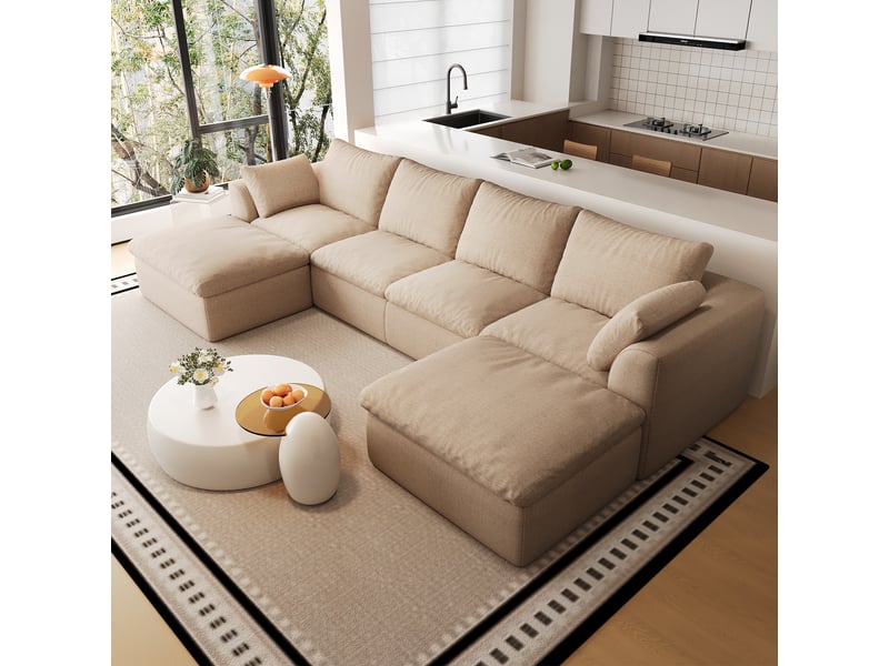 Canapé modulable en u cloud 6 places 310 x 155 cm, mousse compressée, tissu kaki IKSETERA TRADING LTD - Conforama D