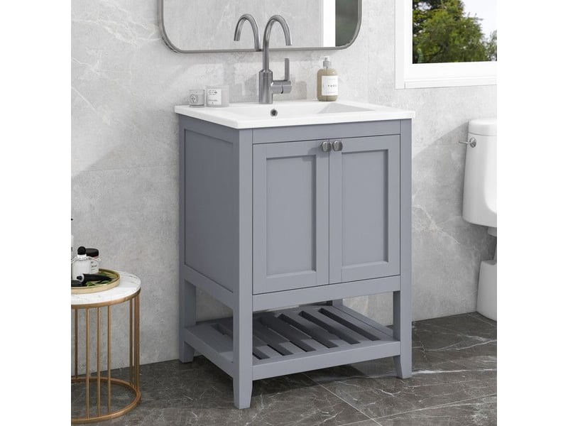  Meuble de salle de bain - truxen8 - lavabo individuel - gris clair - 60cm - céramique 61x46x90cm - Conforama B