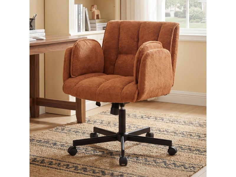  Chaise de bureau pivotante avec accoudoirs rabattables, hauteur réglable et soutien lombaire, tissu orange 72×54×32 cm  - Conforama B