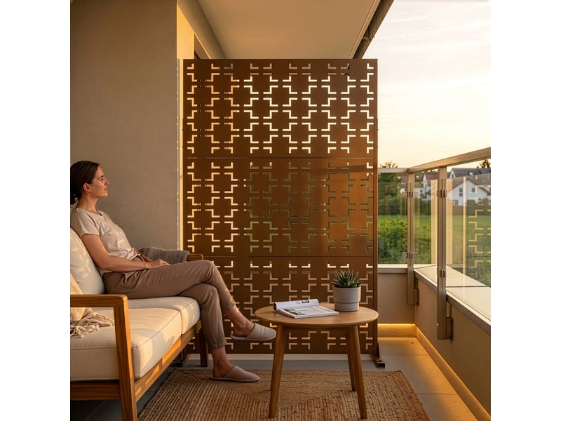  Cloison de séparation basciano pour extérieur et intérieur acier galvanisé 180 x 120 x 40 cm marron casa.pro Basciano - Conforama B