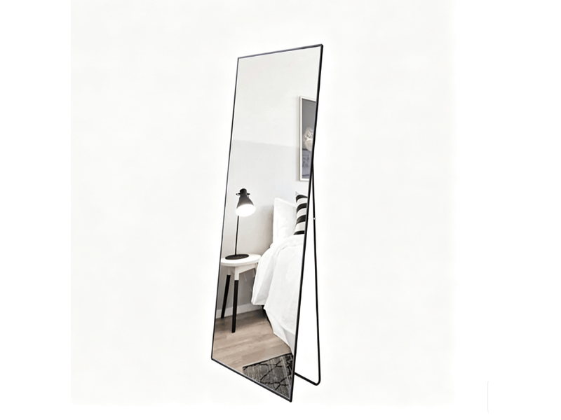  Miroir pleine longueur 150x40 cm, cadre aluminium noir, pied stable réglable, pour salon ou chambre, pose libre, noir  - Conforama A
