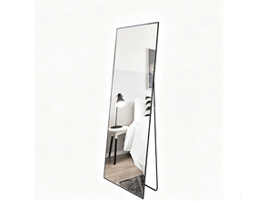 Miroir pleine longueur 150x40 cm, cadre aluminium noir, pied stable réglable, pour salon ou chambre, pose libre, noir