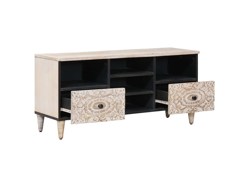  Meuble tv - banc tv - meuble de rangement blanc 100 x 33,5 x 46 cm bois de mangue massif  - Conforama A